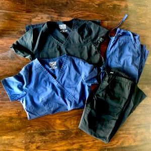 A pair of nursing scrubs.